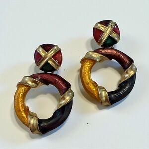 Vintage ‘80s Bold Eye Catching Multicolor Enamel Gold-Tone Earrings